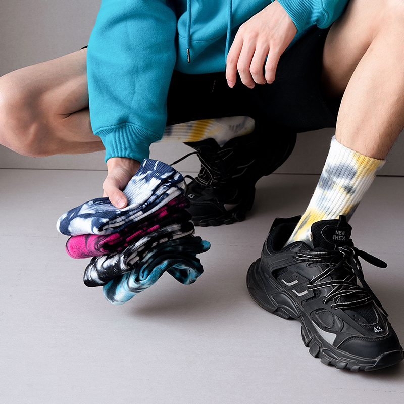 Хлопковые спортивные носки длиной до середины икры с принтом тай-дай